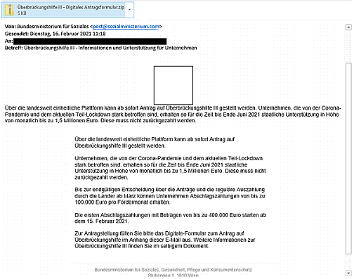 Gefälschtes E-Mail Coronahilfe
